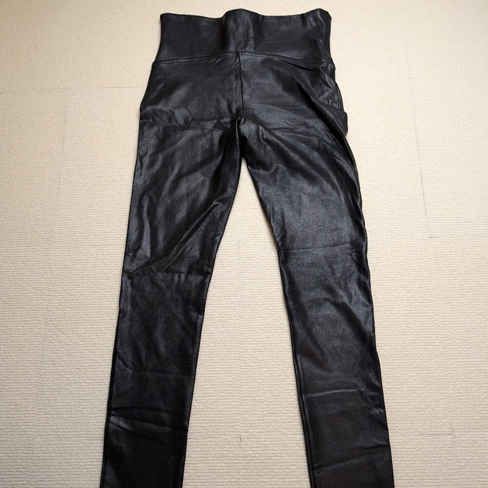 Spanx black faux leather shapewear leggings - Medium Tall